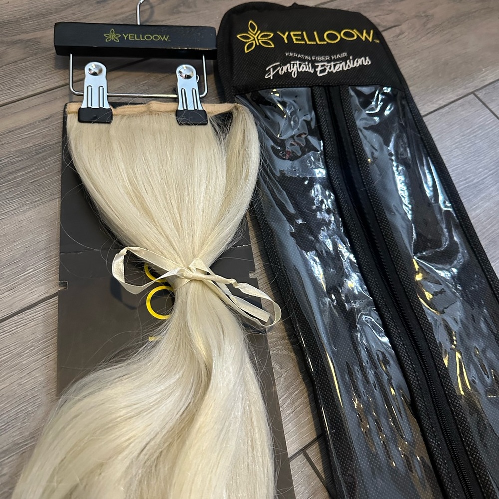 YELLOOW Clip-in ponytail Extensions Keratin Fiber. Platinum Blonde PEARL 20”